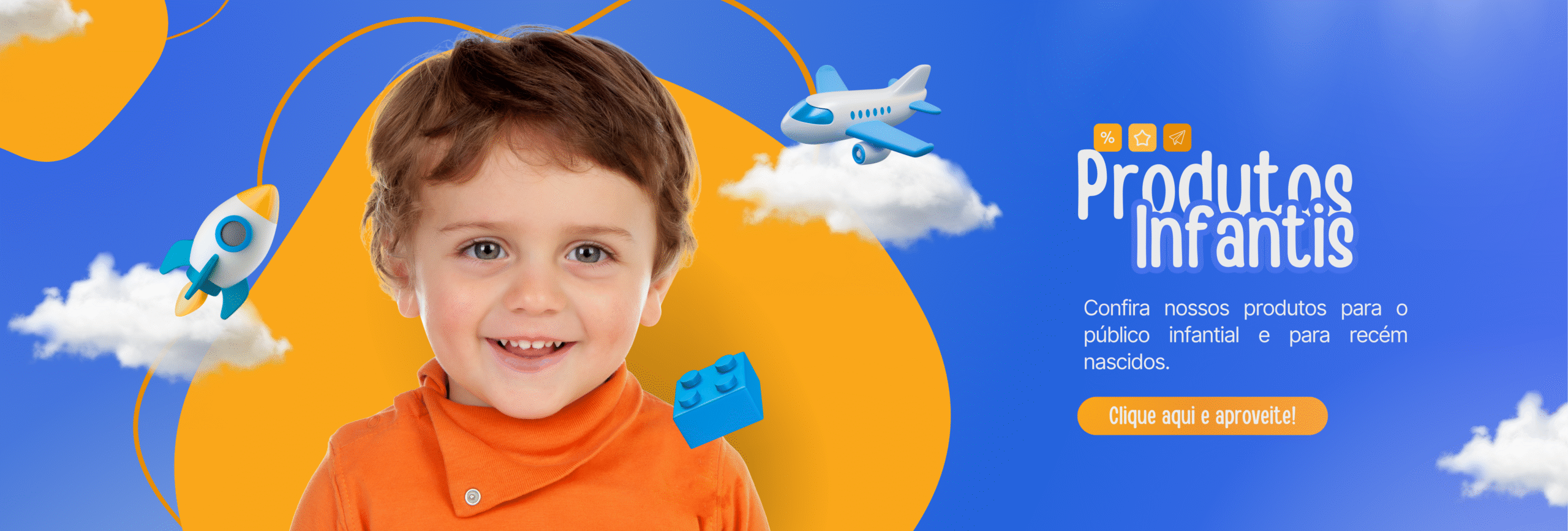 Banner E-Commerce Semana do Consumidor Brinquedos Azul e Amarelo