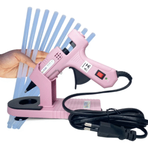 PISTOLA DE COLA QUENTE GRANDE 100W PROFISSIONAL ROSA COM BASE REMOVÍVEL COM VENTOSAS | BICO FINO | BIVOLT 127V/220V COM BOTÃO LIGA/DESLIGA