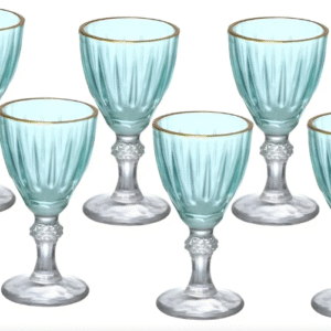 JOGO 6 TAÇAS DE LICOR VERDE BORDA DOURADA